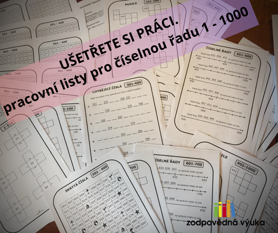 pracovní listy pro číselnou řadu 1 - 1000